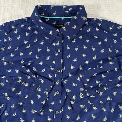 Talbots Top Womens1X Plus Navy Blue Duck All Over Print Novelty Blouse Country - Image 1 of 4
