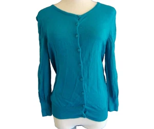 ACTIVE BASIC Button Up Long Sleeve Knit Sweater Cardigan Light Weight Teal sz M - Picture 1 of 7