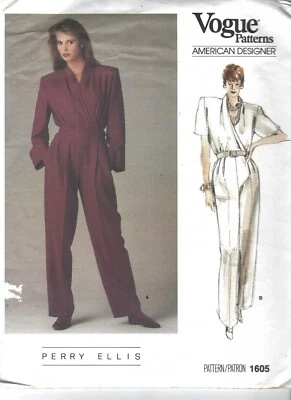 Vogue Sewing Pattern 1605, Perry Ellis Vintage Jumpsuit, Size 14, Uncut - Image 1 of 2