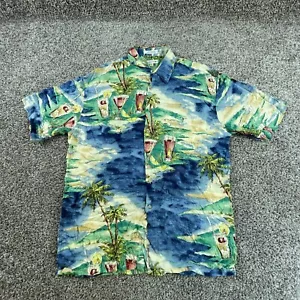 Pierre Cardin Shirt Adult Medium Blue Green Button Up Hawaiian Camp Rayon Mens - Picture 1 of 7