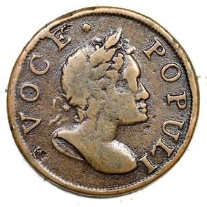 Moneda de cobre colonial 1760 N-2 R-3 Voce Populi - Imagen 1 de 2