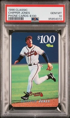 1996 CLASSIC ROOKIE $100 PHONE CARD UNUSED CHIPPER JONES PSA 10 GEM MINT POP 2 - Image 1 of 2
