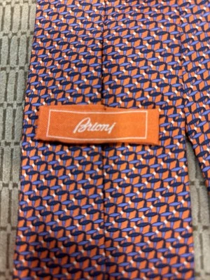 Corbata de seda tejida BRIONI naranja geométrica hecha en Italia  Foto 1 de 4
