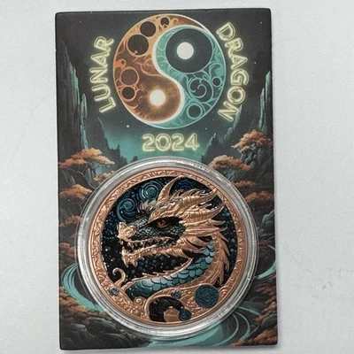 2024 Lunar Dragon 33g .999 cobre colorido redondo - Imagem 1 de 4