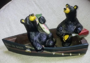 Big Sky Carvers Bearfoots Bear Fishing Boat S.S. Good Life Figurine LIMITED vtg. - Picture 1 of 14