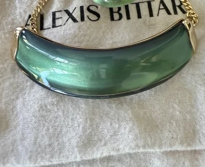 100% Authentic ALEXIS BITTAR Opalescent Green Lucite Choker/Collar Necklace $295 - Image 1 of 4