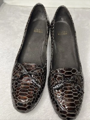 Stuart Weitzman Brown Nicetie Snake Wedge Embossed Loafer 9 Retail $130 - Image 1 of 4