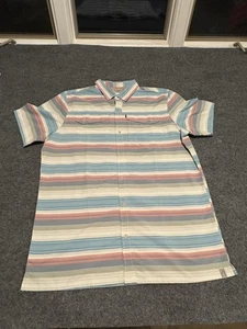 LL Bean Shirt Mens Large Tall Blue Red Striped Short Sleeve Button Down Outdoor - Picture 1 of 9