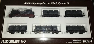 Fleischmann H0 AC 185101, Kohlewagenzug d. GBAG, Epoche III, Digital, neuwertig - Bild 1 von 4