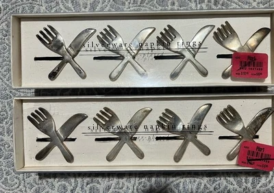Set of 8 Pier 1 Imports, 2 Boxes Silver Plated Silverware Napkin Rings - Image 1 of 3