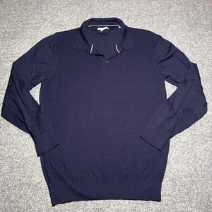 BRAX Sweater Mens Large Pierre Merino Wool Polo Slim Fit Blue Collared - Picture 1 of 11