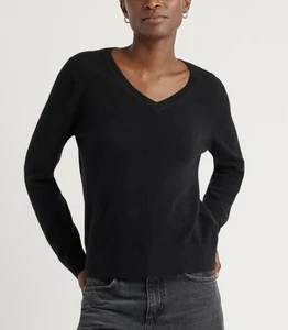 Quince Mongolian Cashmere V-Neck Sweater Black Small - Picture 1 of 9