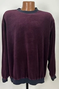 Vintage 90s Velour Sweatshirt Men L Navy Burgundy Striped Minimal Cotton Blend - Picture 1 of 13
