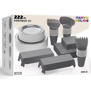 222 Pcs Silver Paper Plates and Napkins Sets, Disposable Plates For Party, Lu... - Picture 1 of 5