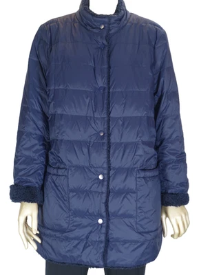 J. JILL DOWN~EC!!~TAMANHO:M CASACO REVERSÍVEL AZUL DE NÁILON E PELE SINTÉTICA PREENCHIDO - Imagem 1 de 4