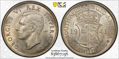 South Africa, 1941 George VI Half Crown, PCGS MS 62. - Image 1 of 4