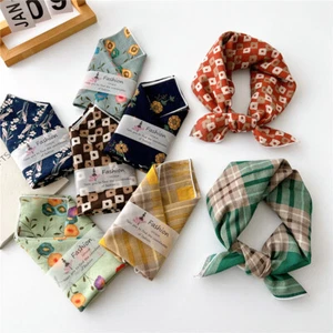 Cotton Linen Square Scarf Decorative Flower Neckerchief DIY Bandana Headband 1 - - Picture 1 of 25