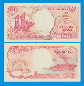 Indonesia 100 Rupiah P 127e 1992 / 1996 UNC  ( P 127 e ) Ship, Sailboat, Volcano - Picture 1 of 1