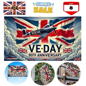 VE Day Flag 80th Anniversary Banner Decorations Victory In Europe, Spitfire UK - Picture 1 of 9
