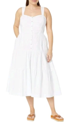 Nuevo Maxi Vestido Madewell Para Mujer 14 Blanco SUZETTE En Niveles 100% Algodón Bolsillos Foto 1 de 4