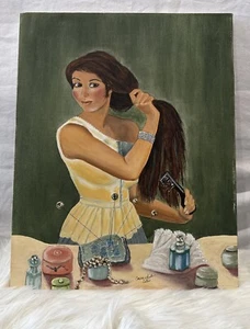 OIL PAINTING GLAMOROUS LADY SELF PORTRAIT MCM ART DECO HOLLYWOOD 16”wX20”h Signe - Picture 1 of 16