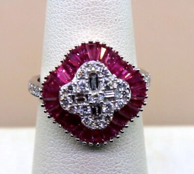 EFFY Ruby & Diamond Ring in 14k White Gold Size 7 - Image 1 of 4