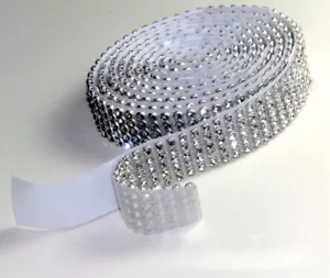 CRYSTAL Mesh Strassband SS8 Borte SELBSTKLEBEND 1,6cm 5 Reihen Strasssteine Band - Picture 1 of 42