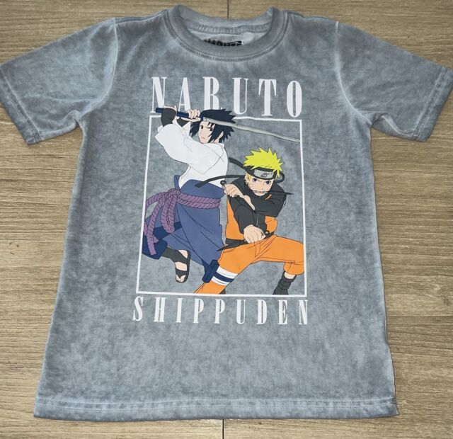 Naruto Classic Sasuke Repeat Name Crew Neck Short Sleeve Royal Blue Boy's  T-shirt-XL