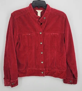 J Jill Jacke Damen Medium Rot Cord Knopfleiste Trucker Laschenkragen Boho - Bild 1 von 7