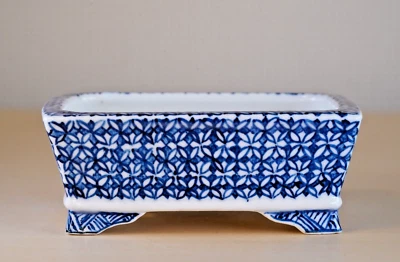 Japanese Bonsai Pot YUKI SHOSEKI 4"(10cm) Flower Pattern Painted Rectangle Y743 - Image 1 of 4