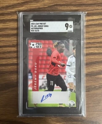 2022 Leaf Pro Set Soccer - Jeremy Doku - Red Pro Set Auto /35 SP SGC 9 POP 1⚽️🔥 - Image 1 of 3