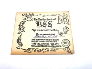 Vintage 1950s ANCHORAGE ALASKA Brotherhood Of Big Snow Survivors Card 1954 1955 - Picture 1 of 3