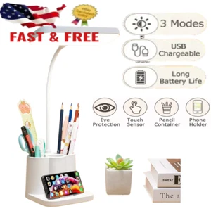 Dimmable LED Desk Light Touch Sensor Table Bedside Reading Lamp USB Rechargeable - Picture 1 of 15