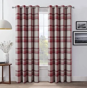 always4u Red Check Curtains Plaid Farmhouse Window Curtains Highland Woolen L... - Picture 1 of 8