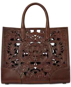 NWT Lauren Ralph Lauren Tooled Leather Medium Devyn Tote Bag - Picture 1 of 7