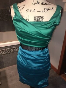 Express Green and Turquiose Blue Satin Sleeveless Ruched Tank Dress Size 0 - Picture 1 of 11