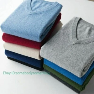 Suéter cuello en V para hombre mezcla algodón de cachemira cálido jumper ropa suéter - Imagen 1 de 48