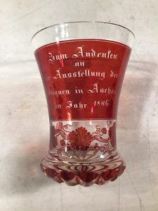 Tenuta Lendl 1846 bohémien ceco spesso vetro trasparente e rosso alto 6"" floreale e parole - Foto 1 di 7