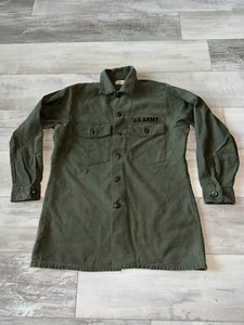 Vintage 1976 Vietnam OG-107 Sateen Military Utility Shirt M 15.5x31 - Picture 1 of 13