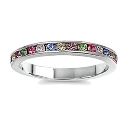 Conjunto de canais de prata esterlina 925 arco-íris multicolorido CZ anel empilhável 3 mm - Imagem 1 de 2
