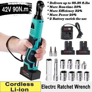 3/8" Electric Cordless Ratchet Right Angle Wrench Impact Power Tool + 2 Battery - Picture 1 of 13