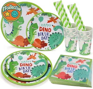 Dinosaur Tableware Set - 120 Piece Party Pack with Plates, Cups and Napkins - Picture 1 of 12