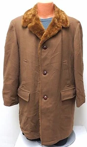 vtg Zero King LIGHT BROWN HEAVY WOOL COAT sz 42 Fleece Lining buttons 60s/70s L - Picture 1 of 9
