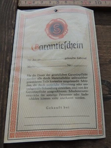 "Gebrüder Sie" Fahrradgroßhandel Bremen, Alter Garantieschein für Fahrrad, 50er - Bild 1 von 2