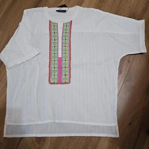 NWT's-APNY Women's BOHO Tunic Top Embroidered Cotton Short Dolman Sleeves Size M - Picture 1 of 10