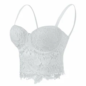 NEU ELLACCI Damen Blumen Spitze Bustier Crop Top Gothic Korsett BH Tops - Bild 1 von 16