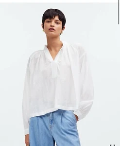 Top a maniche lunghe Madewell Shirred con occhielli bianco taglia media nuovo con etichetta - Foto 1 di 10