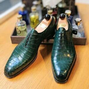 Bespoke Handmade Green Alligator Leather Oxford Lace Up Dress/Formal Men Shoes