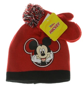 Disney Mickey Mouse Beanie Hat And Gloive Set Hat Black Red Boys Gift Kids - Picture 1 of 4