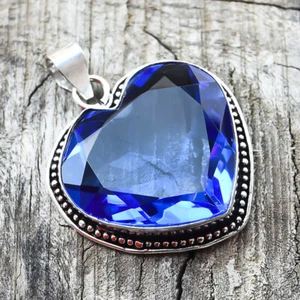 Very Pretty Heart Shape Swiss Blue Topaz Sterling Silver Handmade Pendant A-1 - Picture 1 of 5